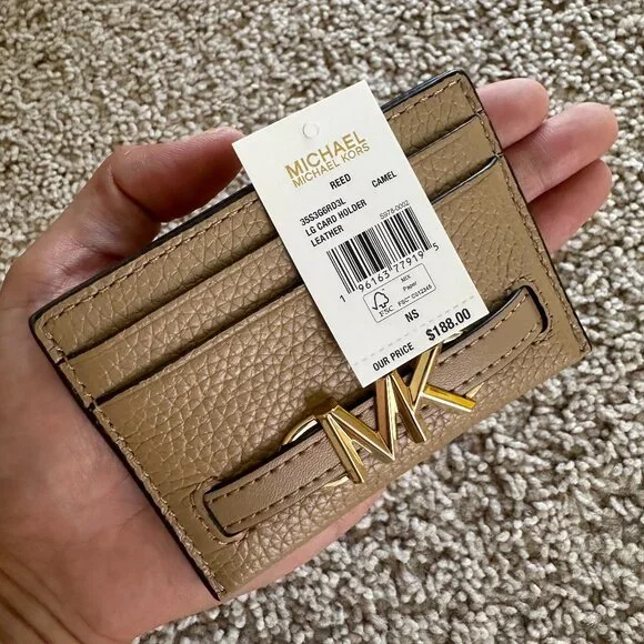 Michaels Kors Reed Large Pebbled Leather Card Case/Camel - Picture 6 of 8